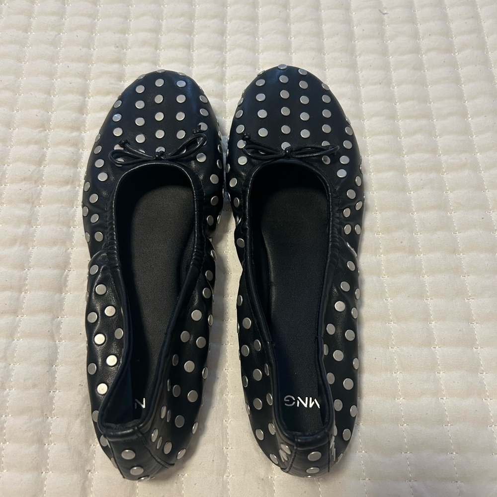 Mango Black and White Polka Dot Flats